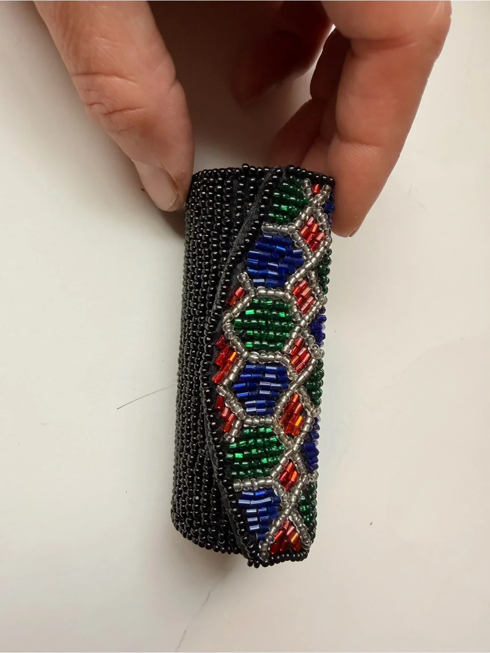 Beaded Key & Card Holder in Blue, Green and Red